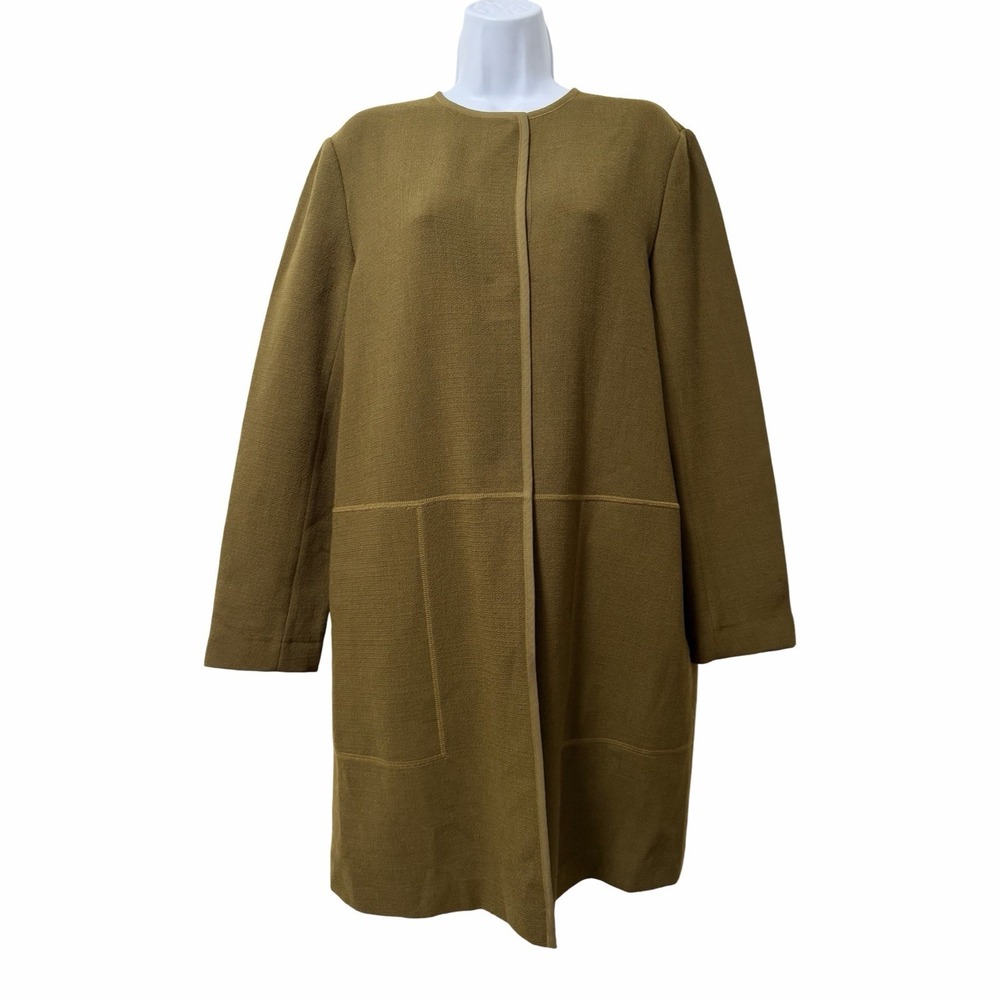 Lafayette 148 New York 100% Wool Top Coat Womens Size M Olive Green Quiet Luxury